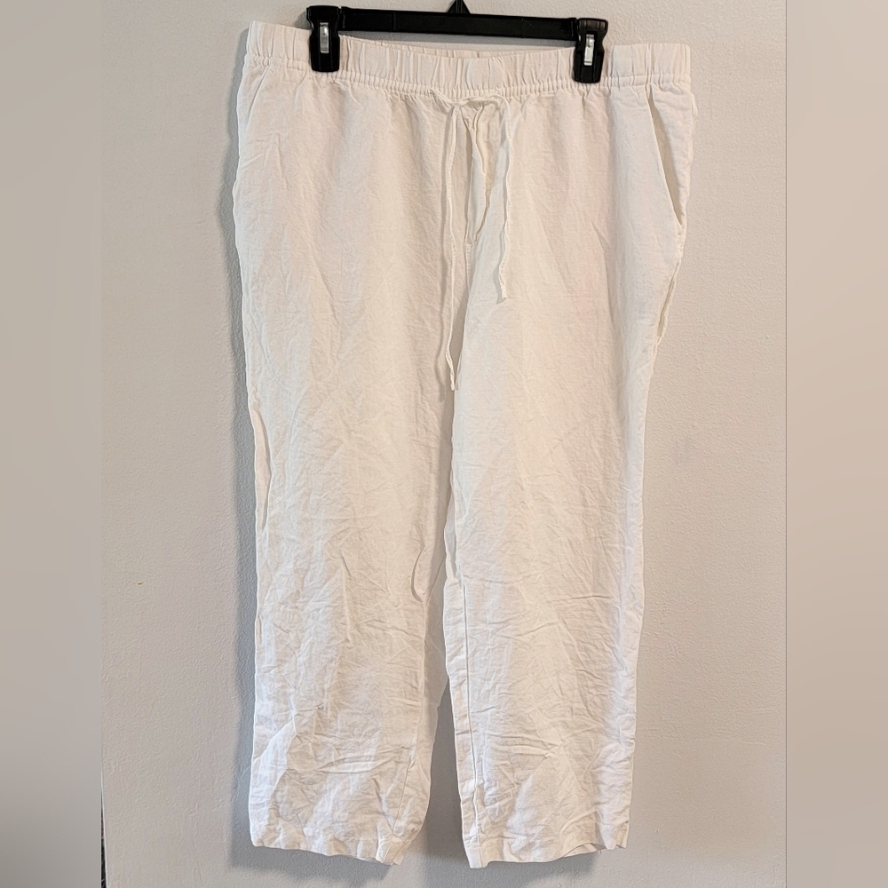 L Linen Blend H&M Cropped Wide Leg Pull On Beach Resort Vacation Cruise Summer